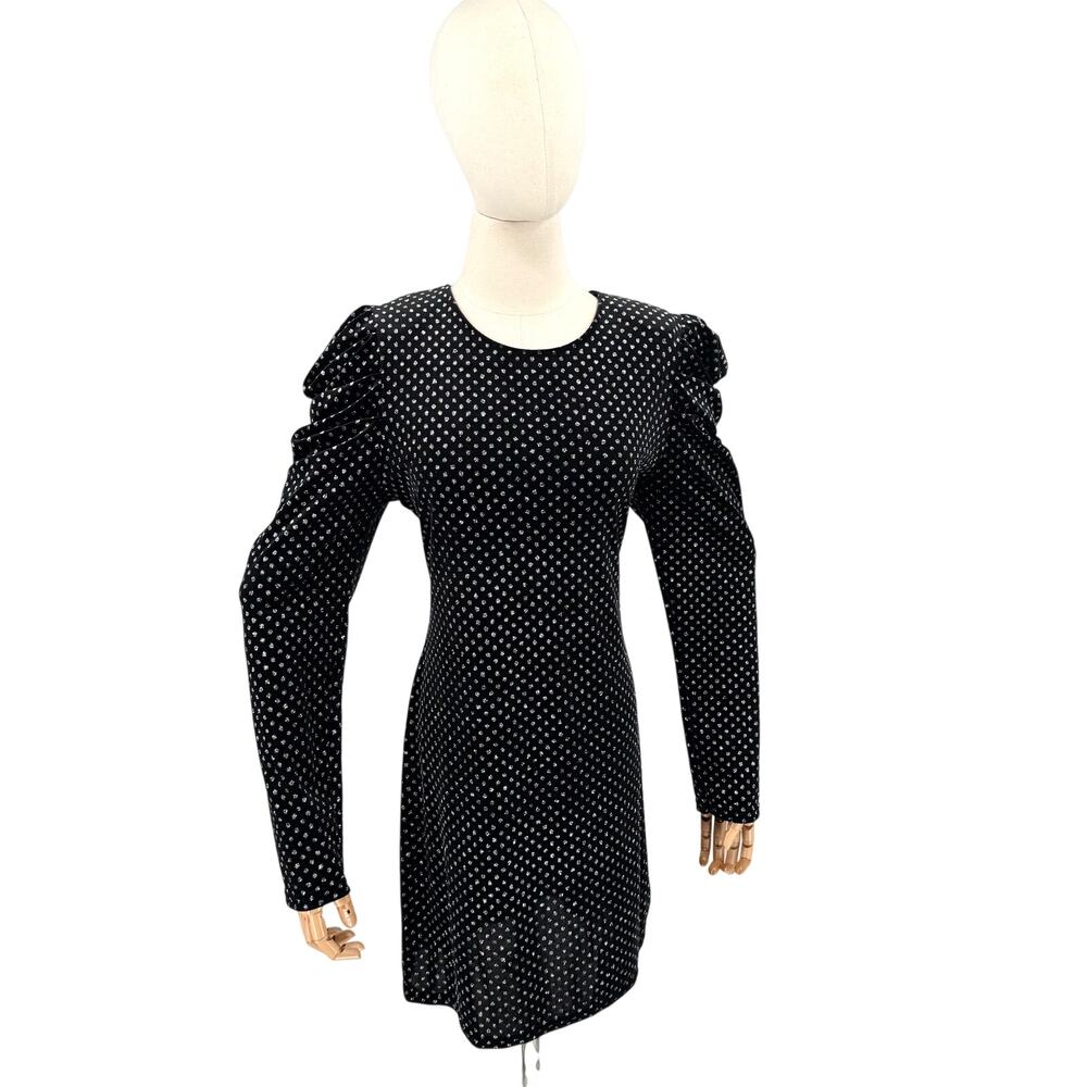 Miss Selfridge Black Silver Metallic Dot Puff Sleeve Bodycon Mini Dress